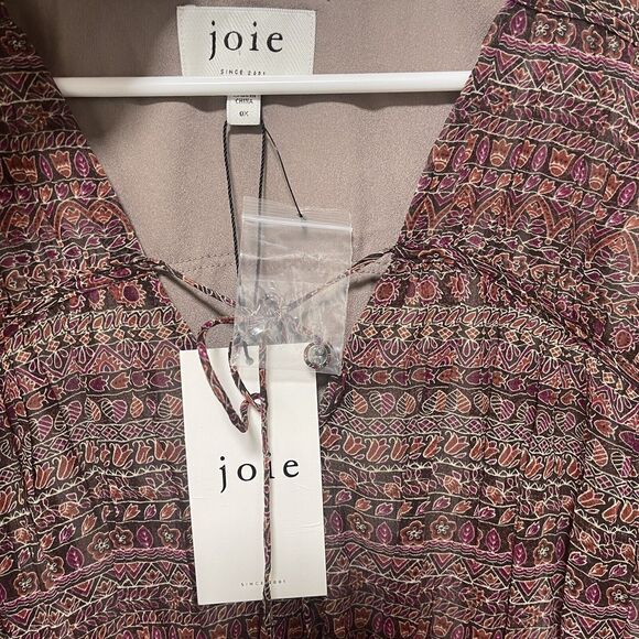 Joie Midi Dress $448 Alquina Silk in Anise Flower Multi Blouson Sleeves 0X NWT - Picture 9 of 11